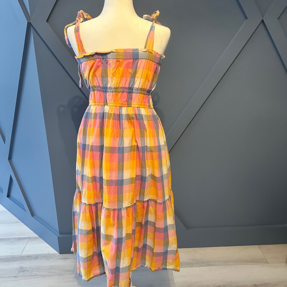 Colorful Plaid Midi Dress with Tie Straps - Picture 4 of 5